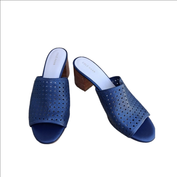 Cole Haan Shoes - COLE HAAN Daina Open Toe Leather Mules  Clogs Sandals Marine Blue 9.5 Boho